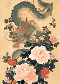Chinese Dragon Peony Ink Painting