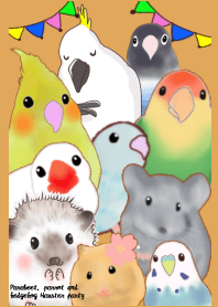 長尾小鸚鵡鸚鵡和刺猬倉鼠派對