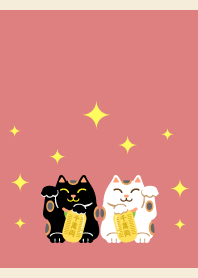 開運の招き猫2 赤とベージュ