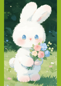 Fluffy White Bunny (Green)