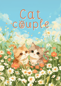 cute cat couple and flower