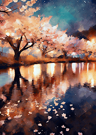 Beautiful night cherry blossoms#1574