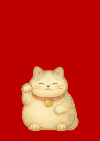 Cute Beckoning Cat on red & beige
