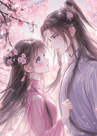 桜の木の下愛し合う古風のカップル❤️