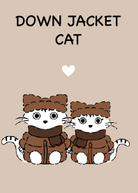 Cat couple wearing down jackets