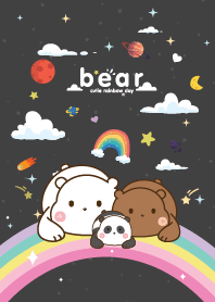 Three Bears Rainbow Star Cute Black
