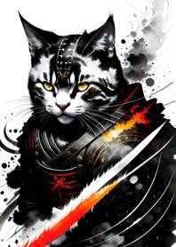 Ink wash cat samurai 88eB25