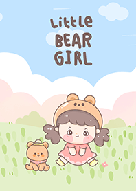 Little bear girl in flower garden