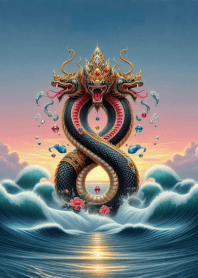 พญานาคขดเลข 8 เสริมบารมีมั่งคั่ง สีดำ