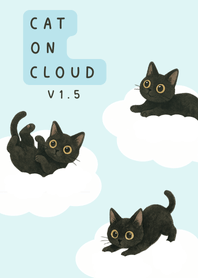 Black Cat on Cloud Blue Green