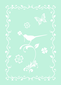 Little bird and butterfly and clover