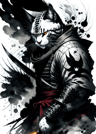 Ink wash cat samurai 58Af55