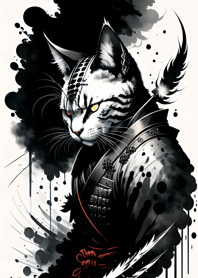 Ink wash cat samurai 9329Ad