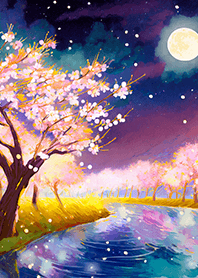 Beautiful night cherry blossoms#1412