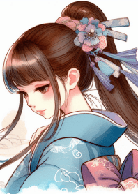ポニーテールの水彩画の女の子 X