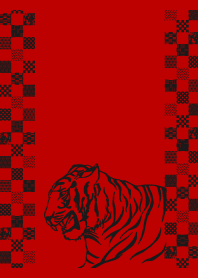 modern tiger on red & beige JP