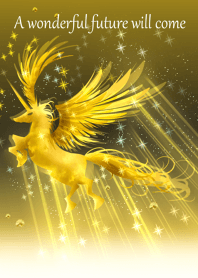 Fortune-up, a golden shining unicorn.