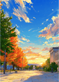 米色mix 夕陽紅葉藍天大道