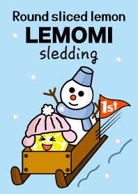 Round sliced lemon Lemomi fun sledding.