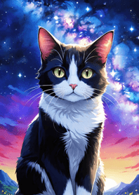 夜の月と星の猫 80793E