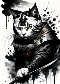 Ink wash cat samurai 847Ff5