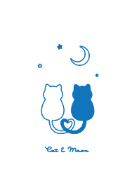 ネコと月。青と白