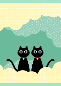 two cute cats on blue green