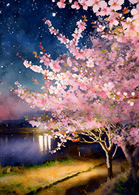 Beautiful night cherry blossoms#1697