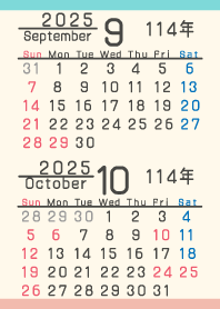 (台灣版)2025年9月/10月日曆