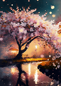 Beautiful night cherry blossoms#1476