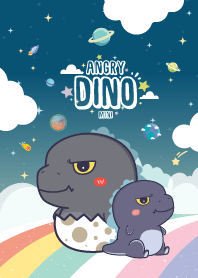 Angry Dino Sky Rainbow Navy Blue