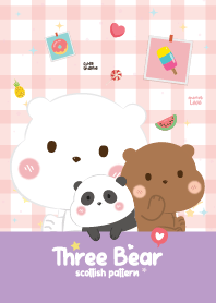 คุณหมีสามตัว ลายสก๊อต สีม่วงอ่อน