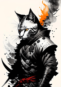 Ink wash cat samurai 786f1C