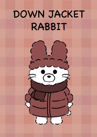 ダウンジャケットを着たうさぎ チェック柄