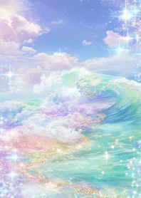 藍色 彩虹夢幻海浪