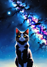 夜の月と星の猫 7603aa