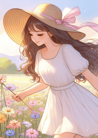 flower field cute girl anime 03