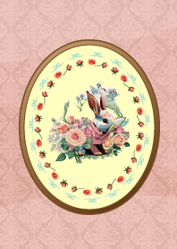 rabbit and rose on pink & light blue