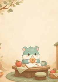 Teal Hamster Apple Cookie Desk