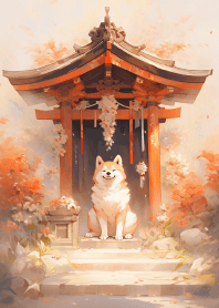 かわいい柴犬と彼の小さな神社