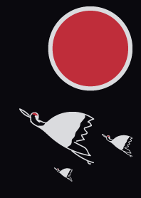 Red moon and Japanese crane