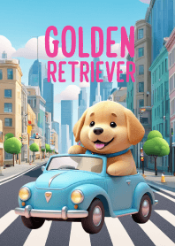 Cute Golden Retriever in City Theme