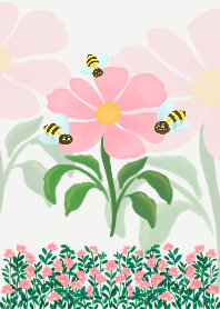Pink flowers and bees