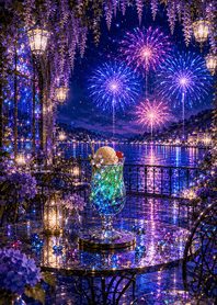 粉紅 紫藤煙火露台夜