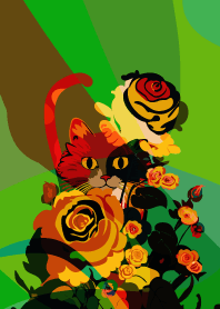 blue green ビビットな猫と花
