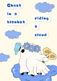 Ghost in a blanket riding a cloud