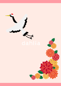 crane and dahlia on light pink