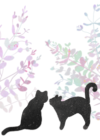 花と黒猫（ユーカリ）