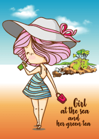 Girl at the sea and her green tea