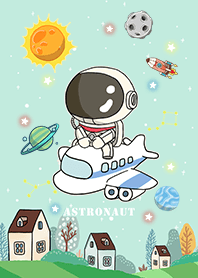可愛宇航員-搭飛機去旅行-綠色星空